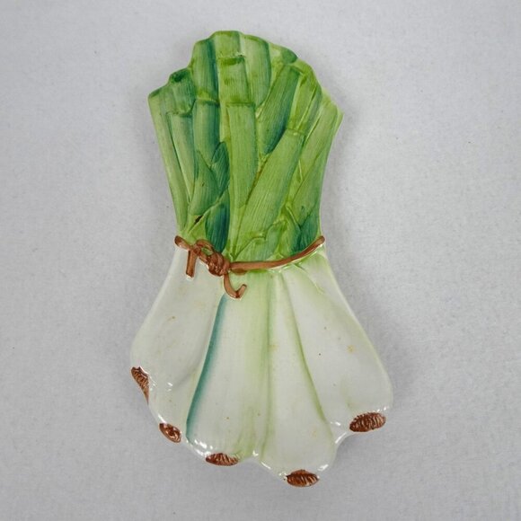 Vintage Italian Leek Onion Spoon Rest Majolica Relish Tray Made in Italy Ceramic - Picture 3 of 6